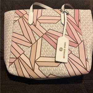 Michael Kors Geometric Pink and Cream Tote